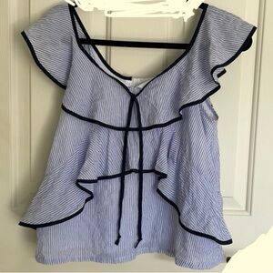 🔥FlashSale🔥J. Crew Striped Ruffle Seercucker Top